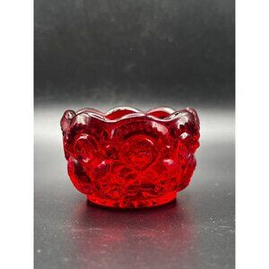 VTG L E Smith Moon and Stars Dip Dish Salt Celler Ruby Red 1.5" t  x 2" w Glass